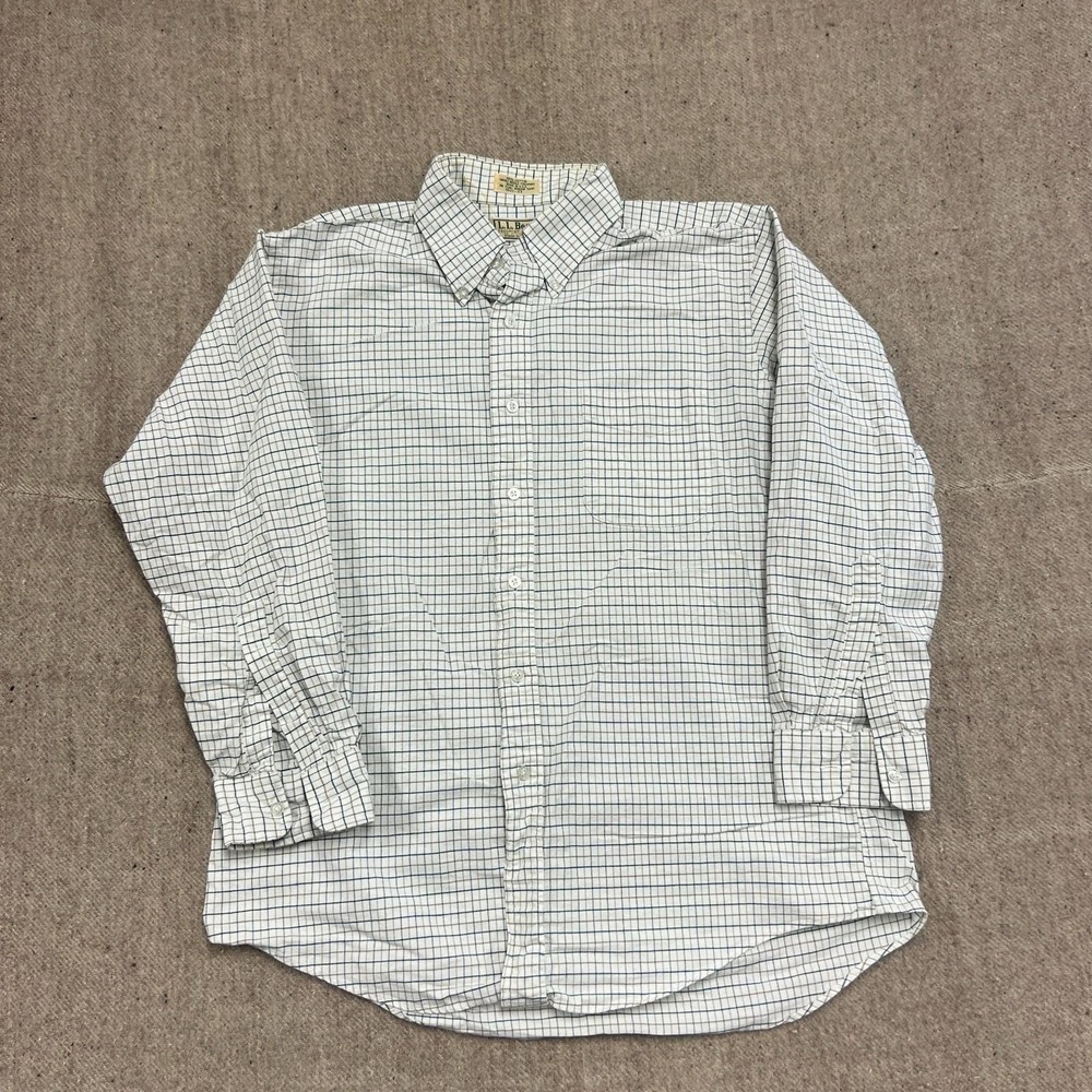 Vintage LL Bean Button Up Shirt Mens XL White 1990s Long Sleeve USA
